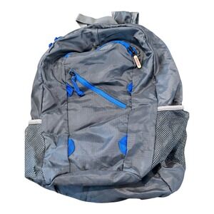 Costco‎ Travel Gray Blue Foldable Lightweight Backpack Pack Bag